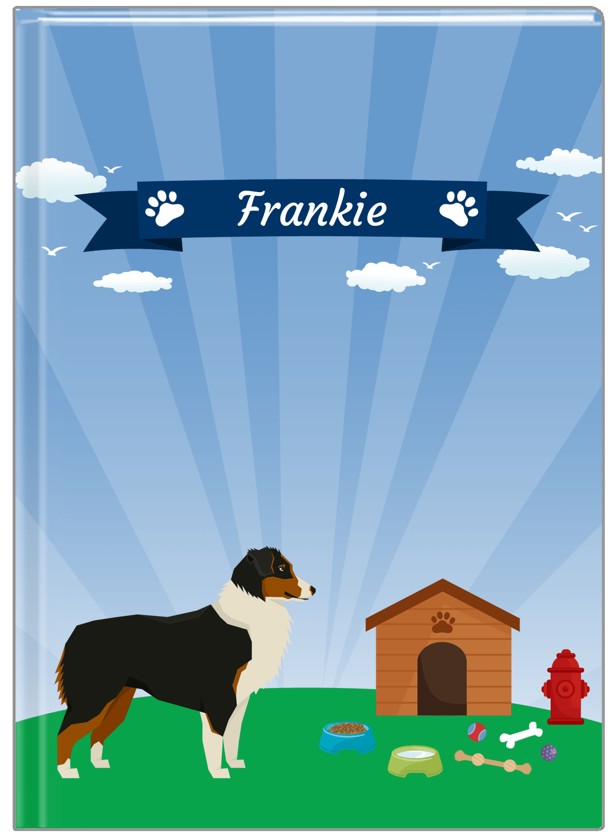 Personalized Dogs Journal XXII - Blue Background - Australian Shepherd - Front View