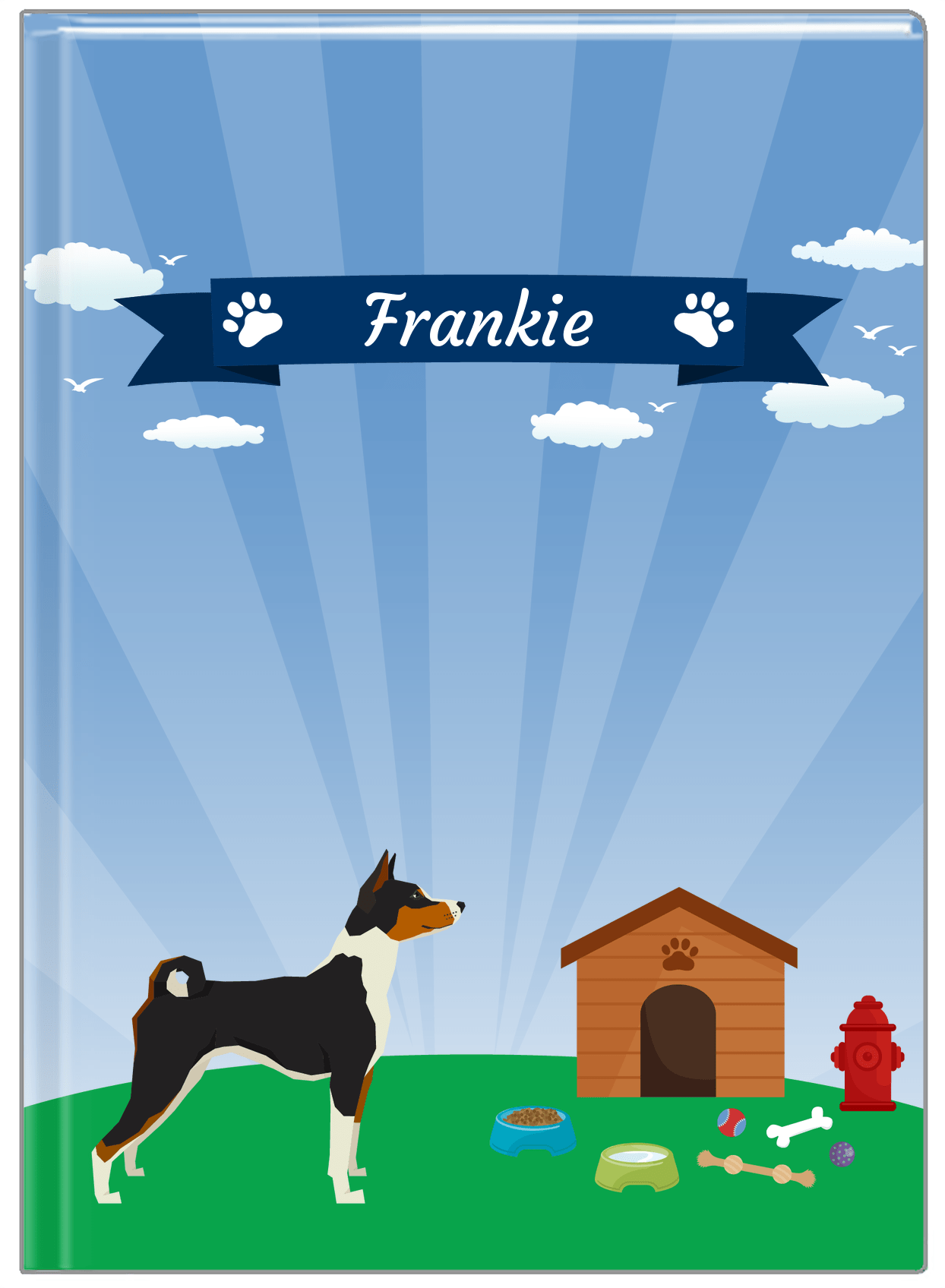 Personalized Dogs Journal XXII - Blue Background - Basenji - Front View