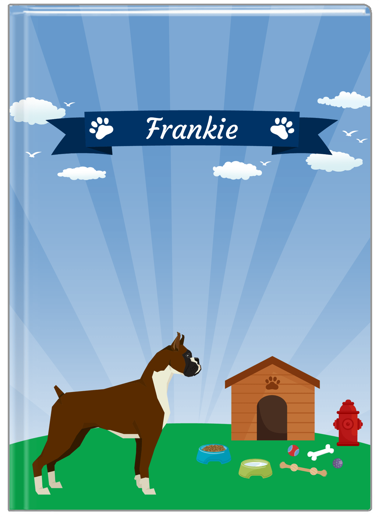 Personalized Dogs Journal XXII - Blue Background - Boxer - Front View