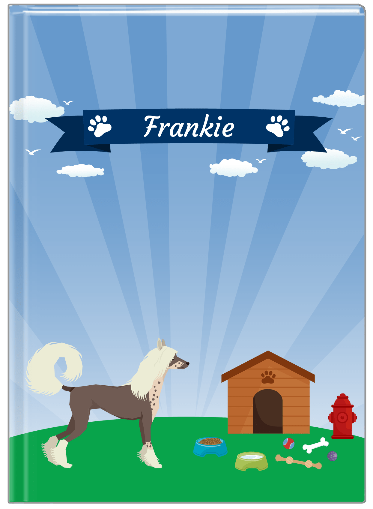Personalized Dogs Journal XXII - Blue Background - Chinese Crested Dog - Front View