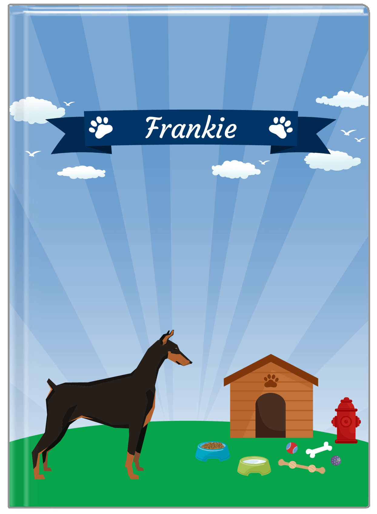 Personalized Dogs Journal XXII - Blue Background - Doberman - Front View