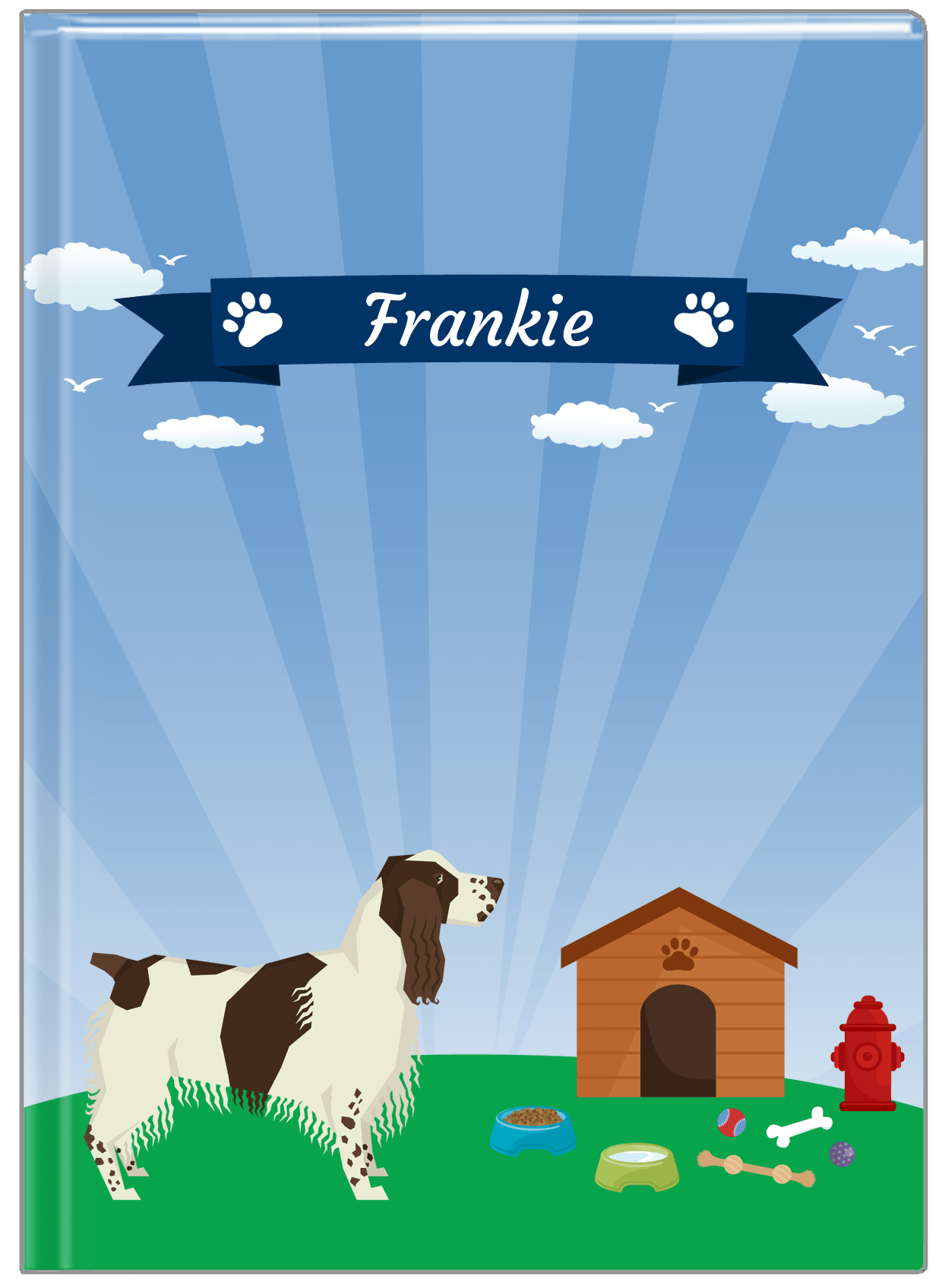 Personalized Dogs Journal XXII - Blue Background - English Springer Spaniel - Front View
