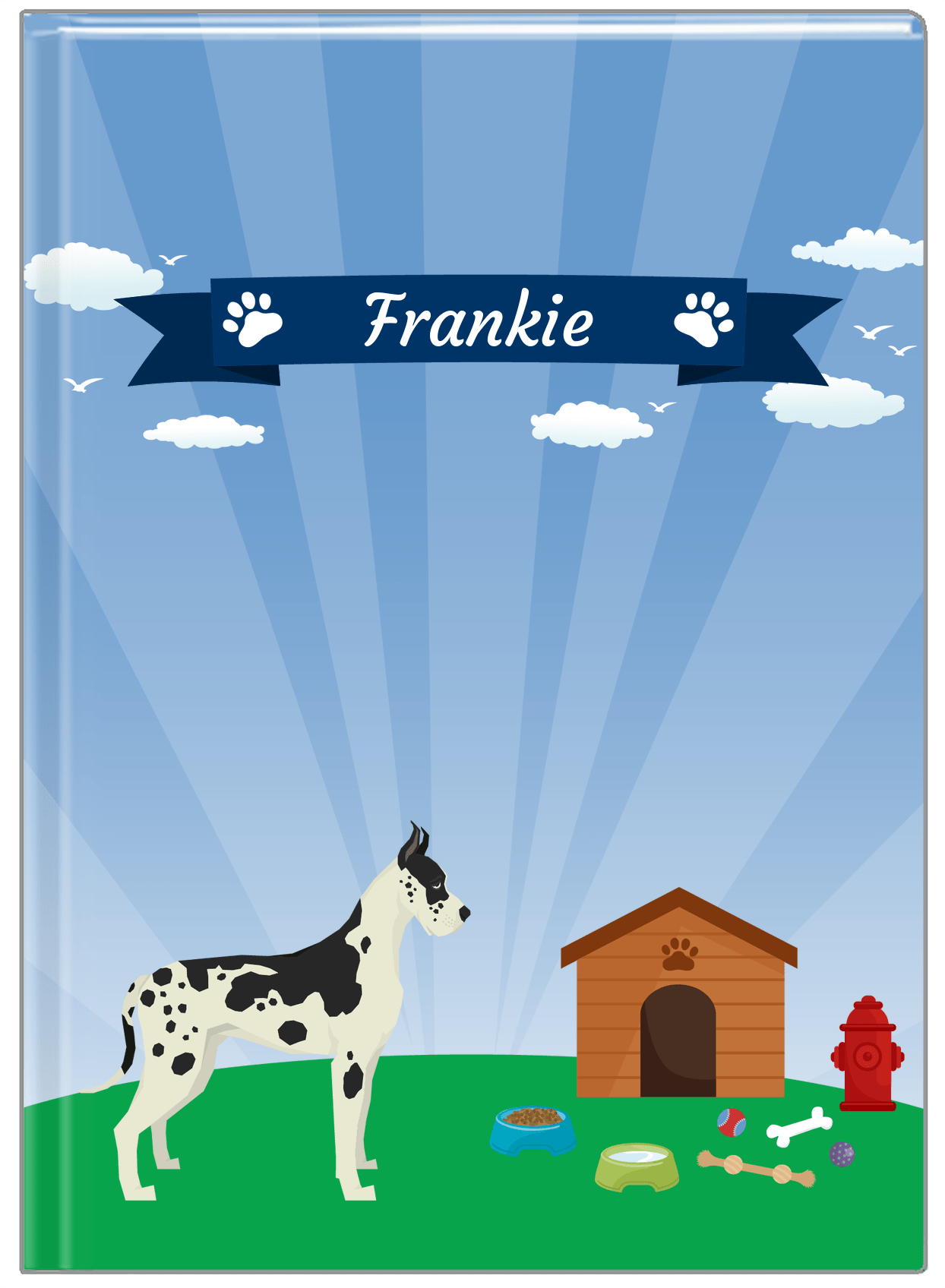 Personalized Dogs Journal XXII - Blue Background - Great Dane - Front View