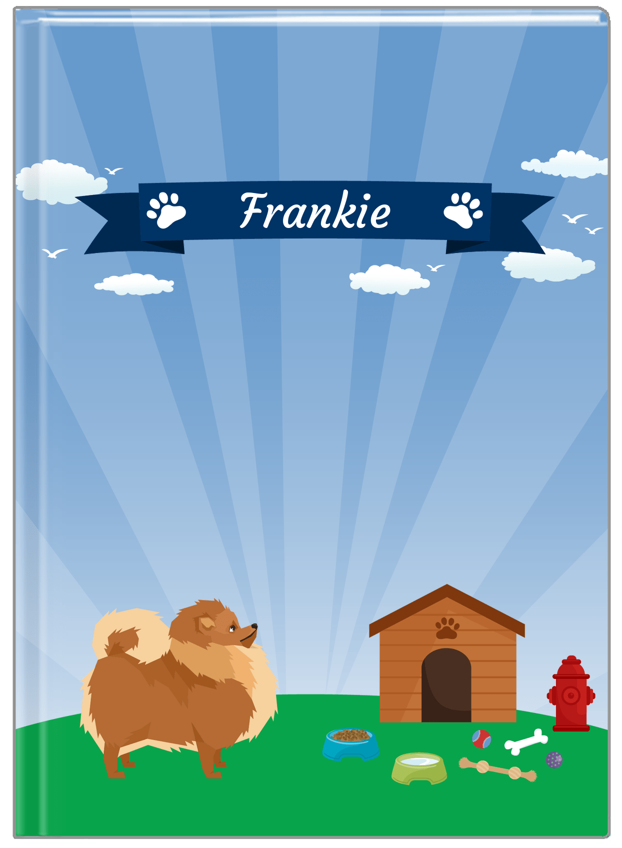 Personalized Dogs Journal XXII - Blue Background - Pomeranian - Front View