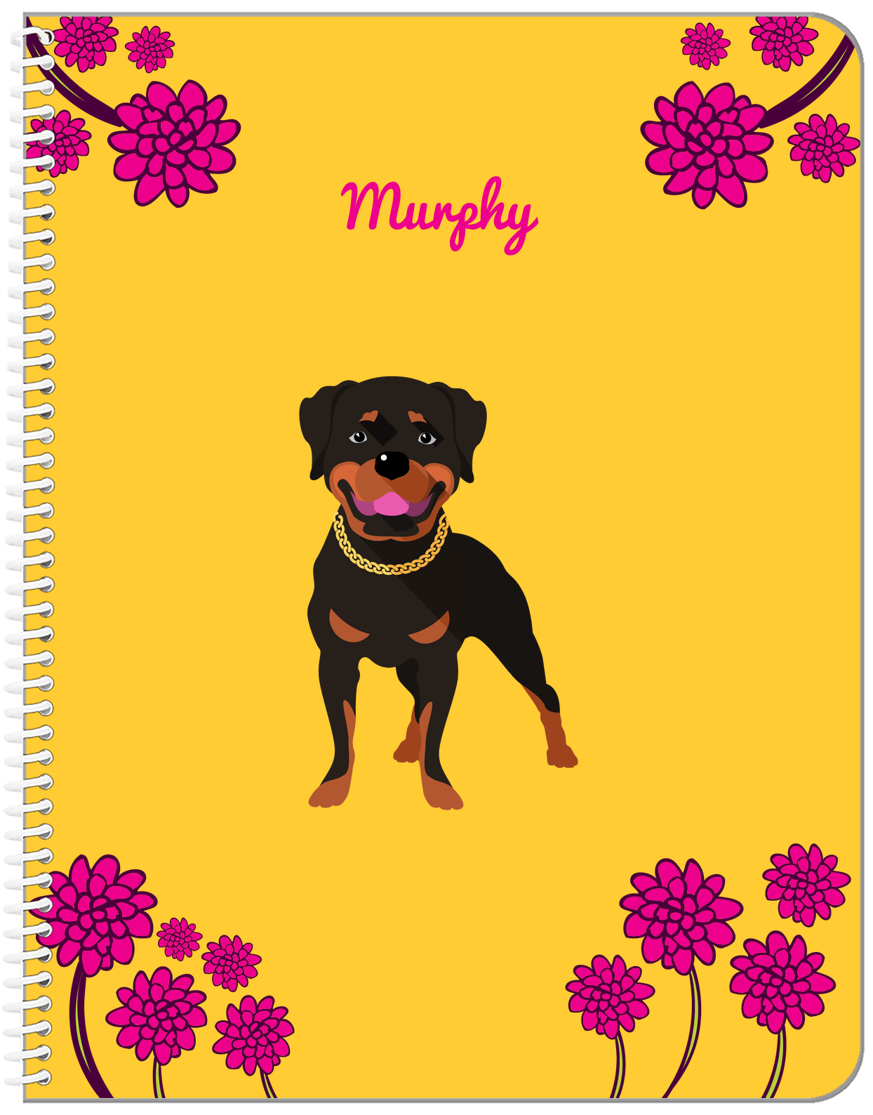 Personalized Dogs Notebook XXIII - Yellow Background - Rottweiler - Front View