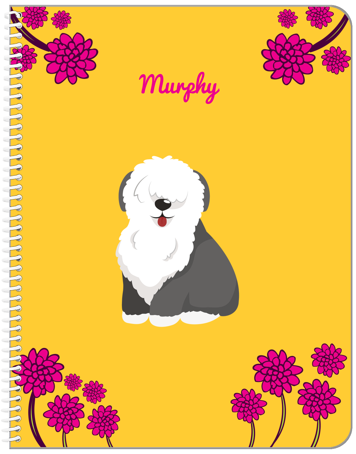 Personalized Dogs Notebook XXIII - Yellow Background - Sheep Dog - Front View