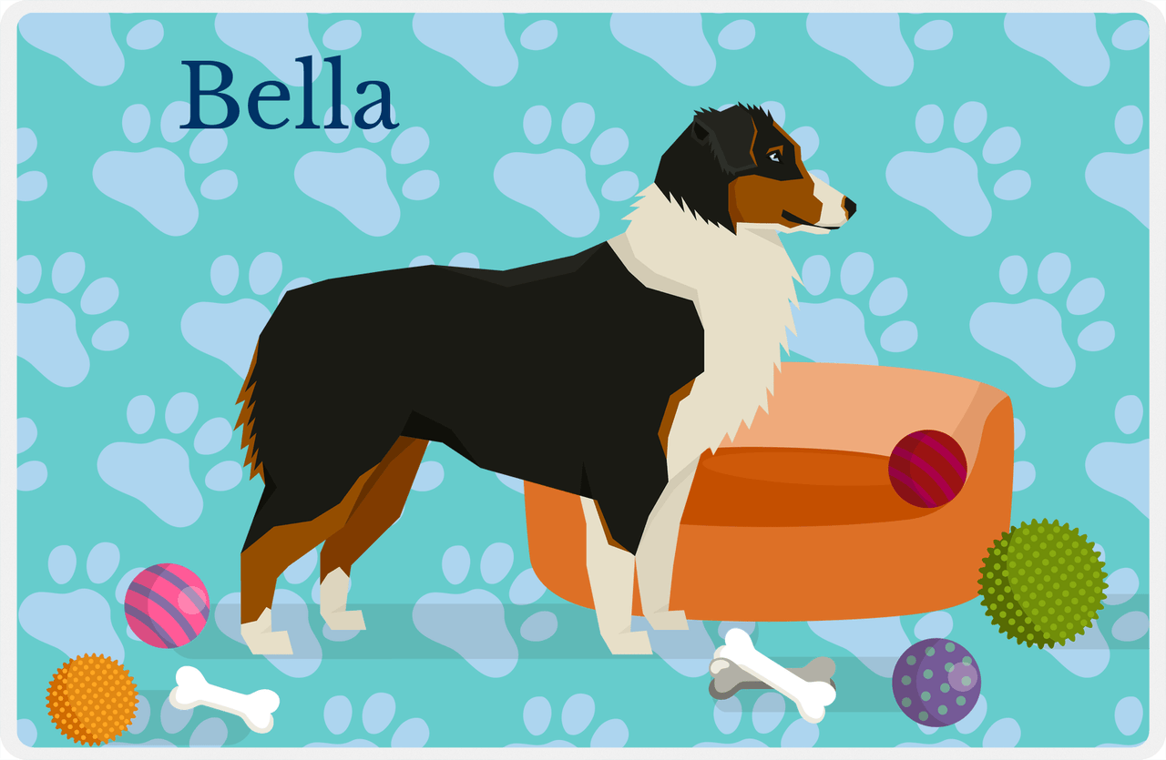 Personalized Dogs Placemat I - Australian Shepherd - Teal Background -  View