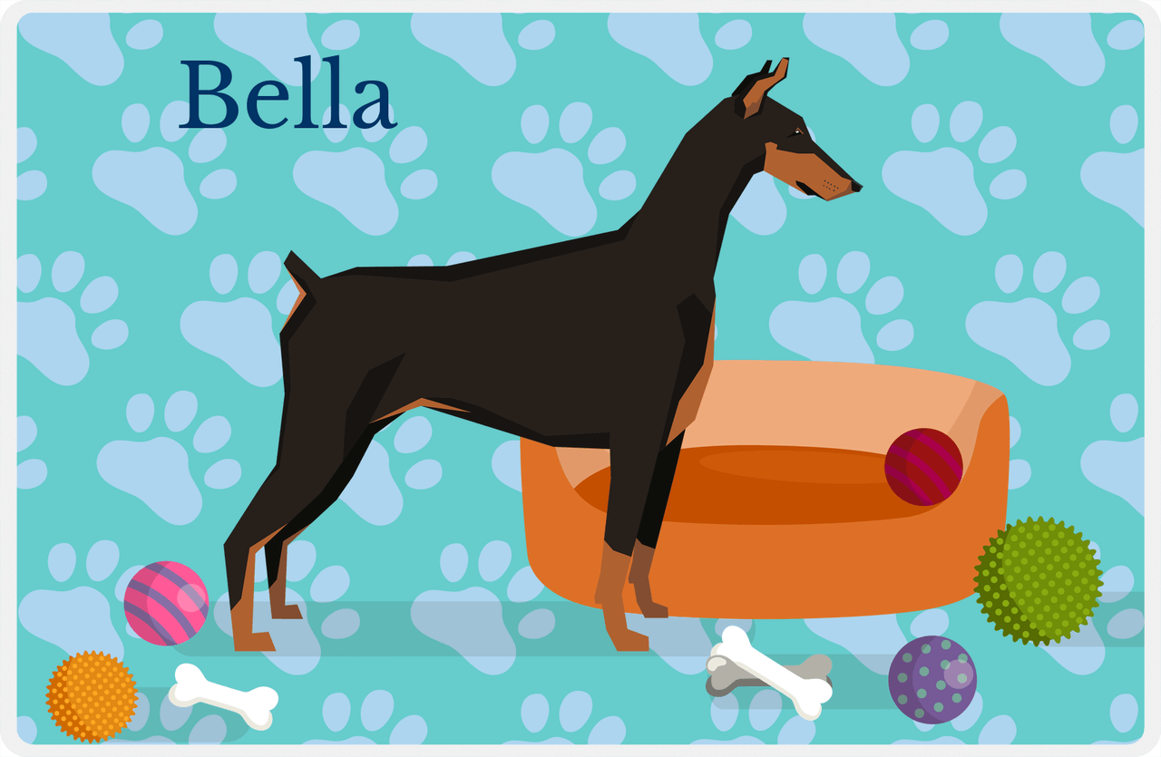 Personalized Dogs Placemat I - Doberman - Teal Background -  View