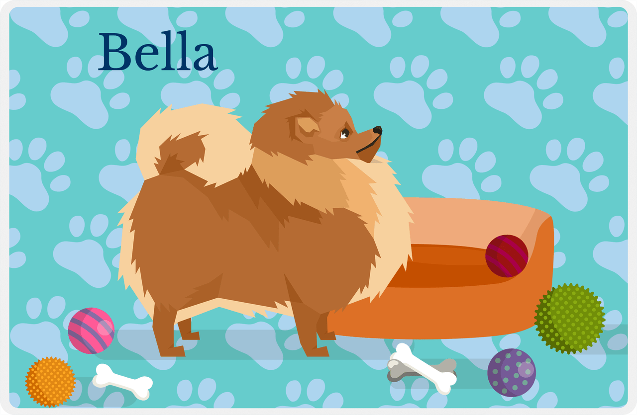 Personalized Dogs Placemat I - Pomeranian  - Teal Background -  View