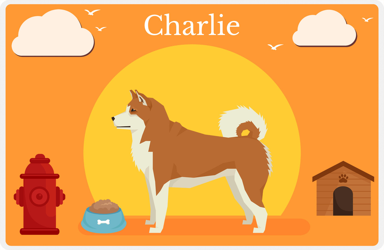 Personalized Dogs Placemat II - Akita Inu - Orange Background -  View