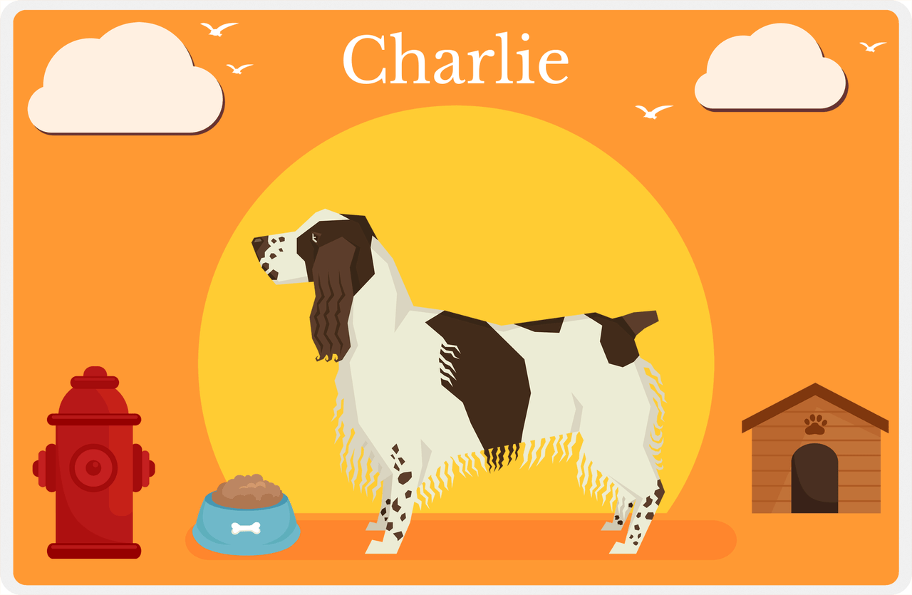 Personalized Dogs Placemat II - English Springer Spaniel - Orange Background -  View