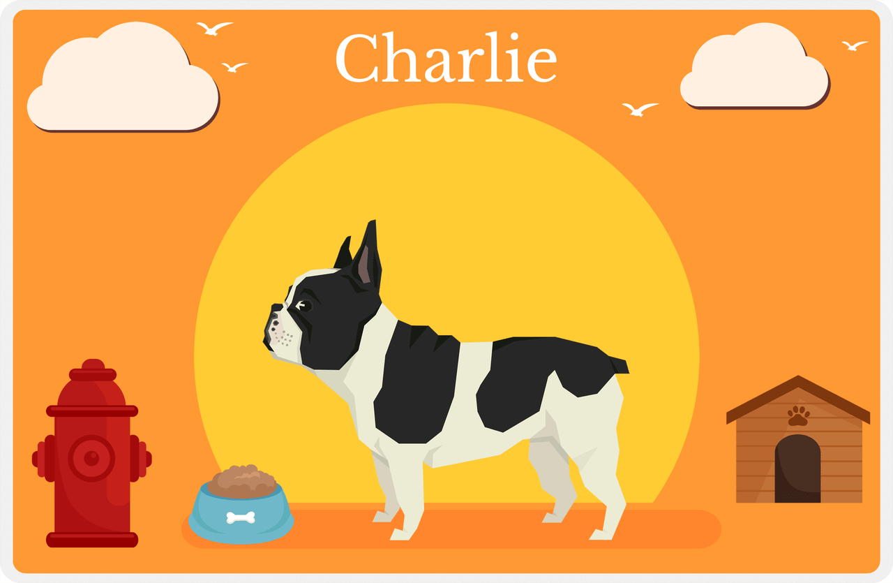 Personalized Dogs Placemat II - French Bulldog - Orange Background -  View