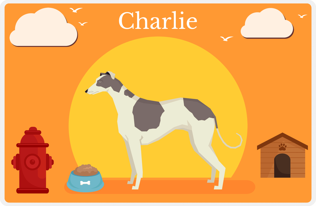 Personalized Dogs Placemat II - Greyhound - Orange Background -  View