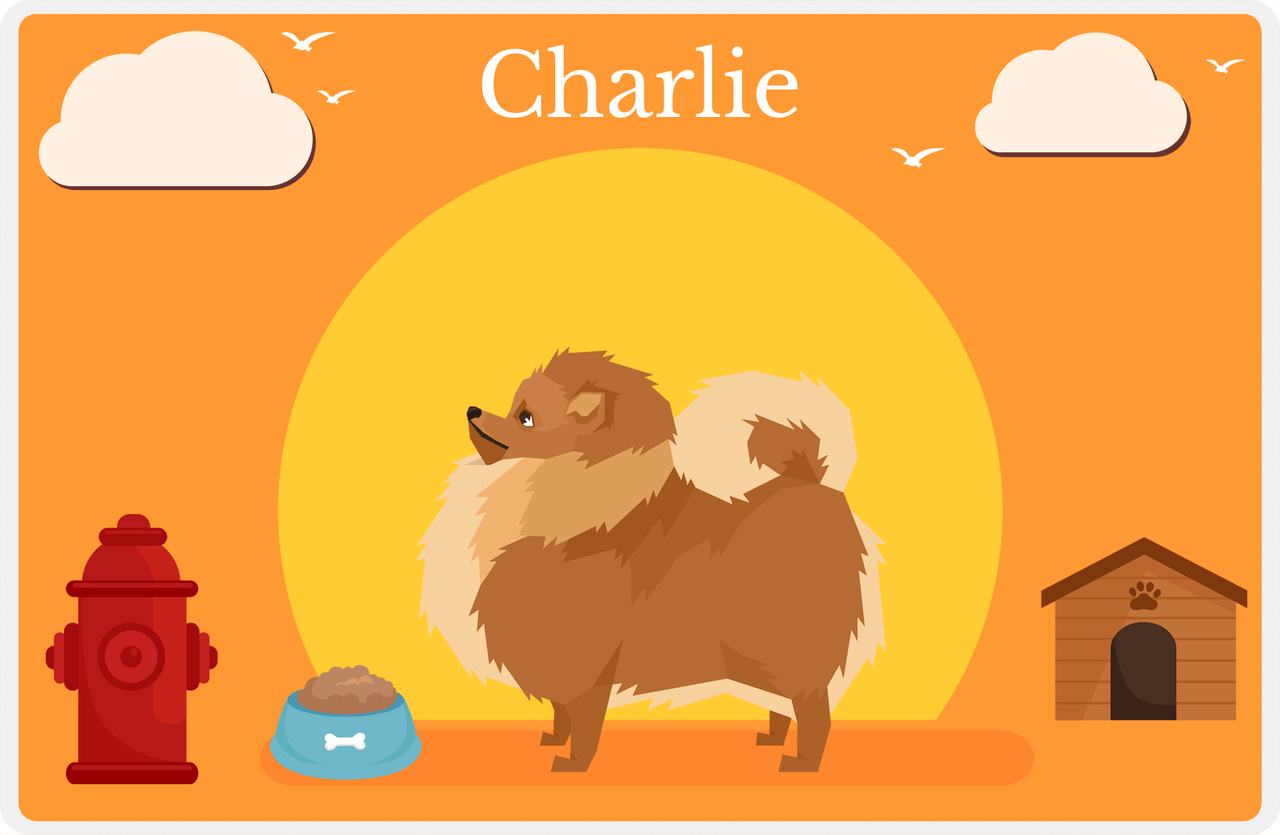 Personalized Dogs Placemat II - Pomeranian - Orange Background -  View
