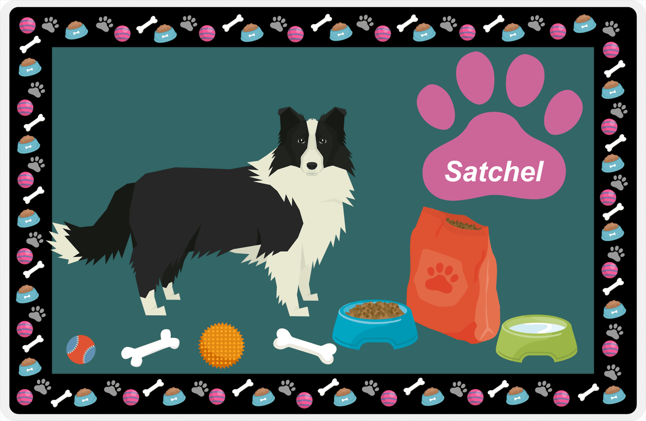 Personalized Dogs Placemat IV - Border Collie - Dark Teal Background -  View