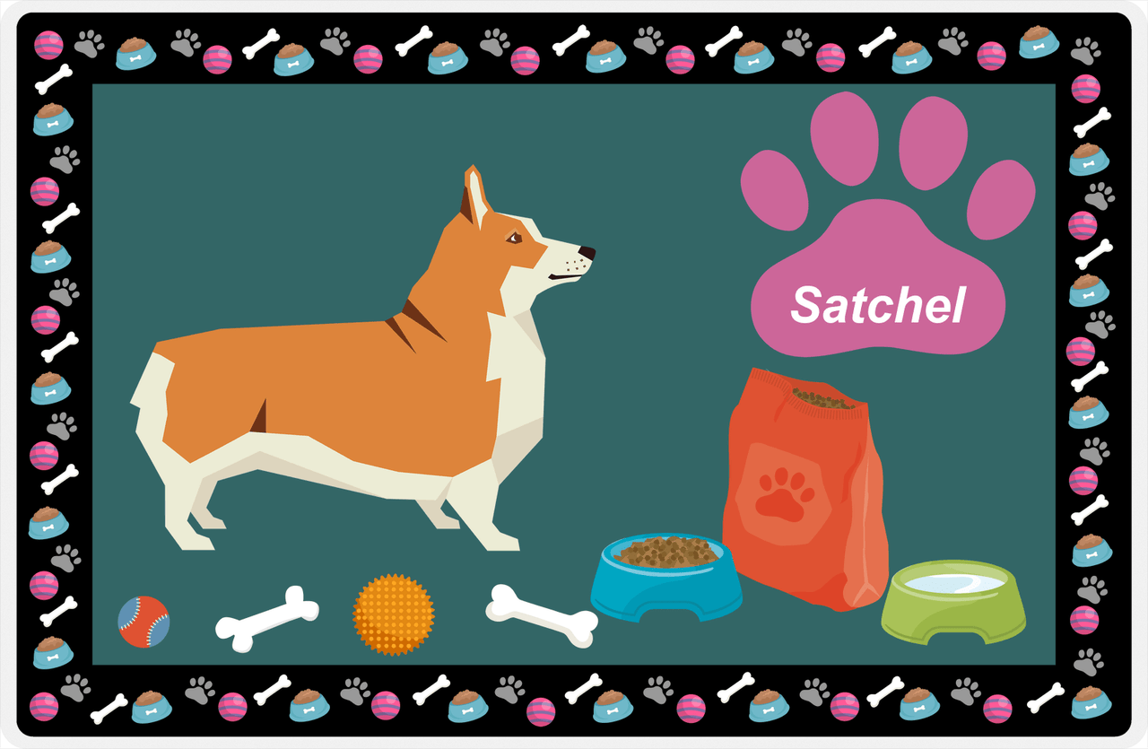 Personalized Dogs Placemat IV - Corgi - Dark Teal Background -  View