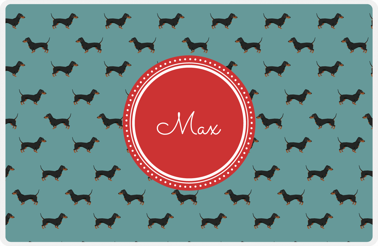 Personalized Dogs Placemat IX - Teal Background - Dachsund -  View