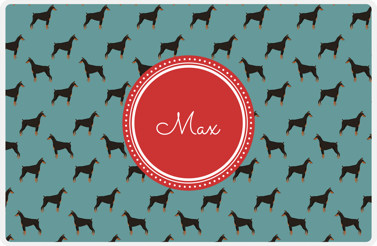 Personalized Dogs Placemat IX - Teal Background - Doberman -  View