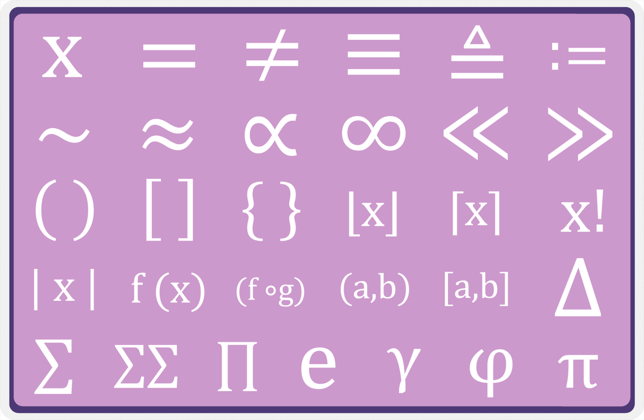 Personalized Double-Sided Autism Non-Speaking Algebra Symbols & Number Board Placemat - Purple Background -  View