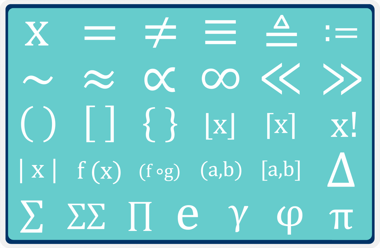 Personalized Double-Sided Autism Non-Speaking Algebra Symbols & Number Board Placemat - Teal Background -  View