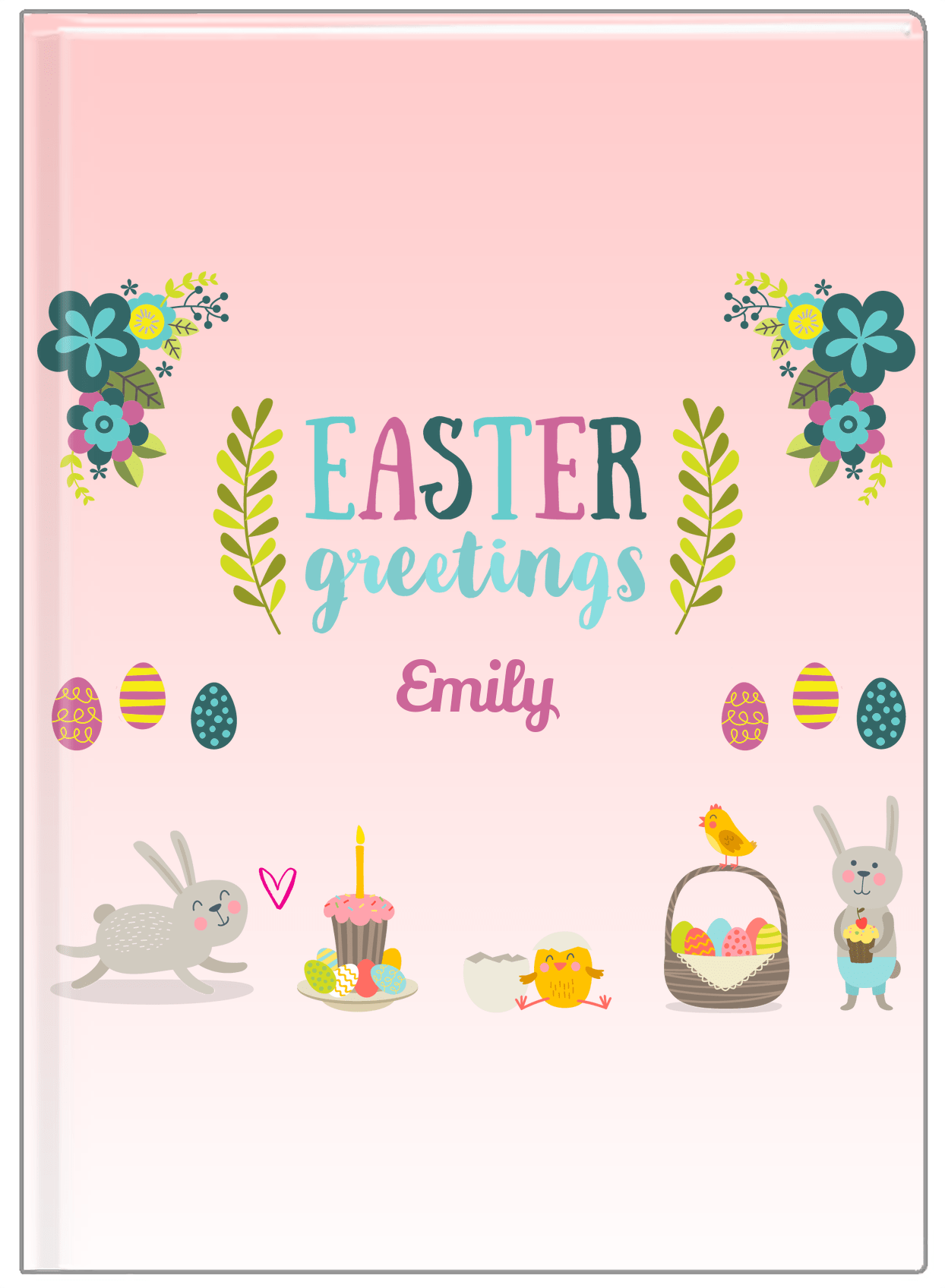 Personalized Easter Journal X - Easter Greetings - Pink Background - Front View