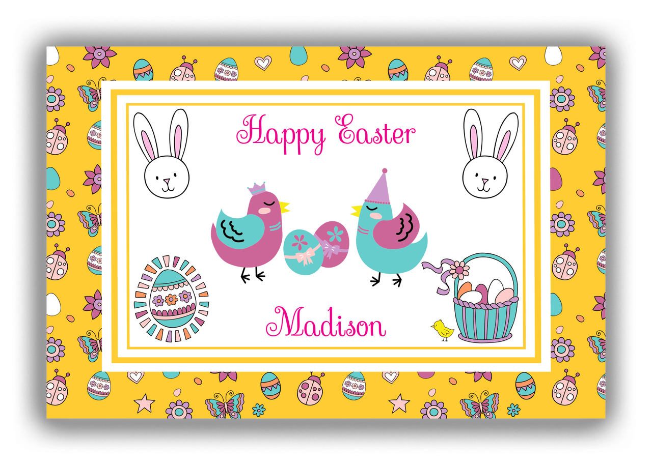 Personalized Easter Canvas Wrap & Photo Print III - Spring Birds - Yellow Background - Front View
