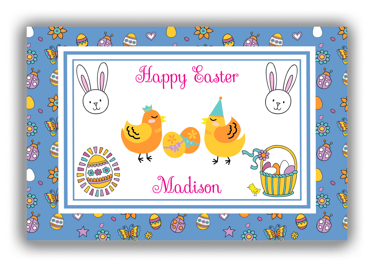 Personalized Easter Canvas Wrap & Photo Print III - Spring Birds - Blue Background - Front View