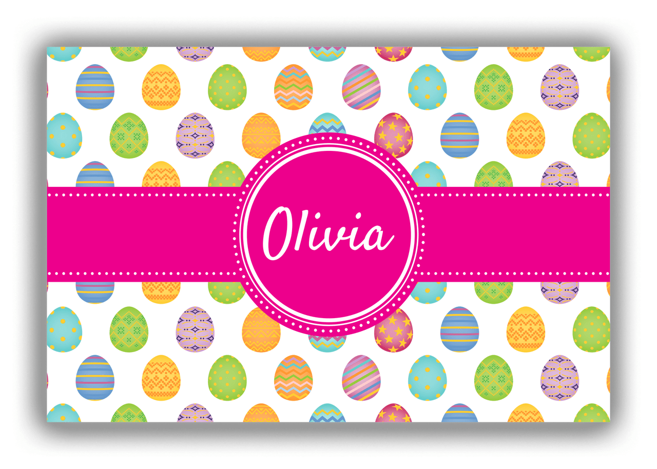 Personalized Easter Canvas Wrap & Photo Print IV - Egg Pattern - Circle Ribbon Nameplate - Front View