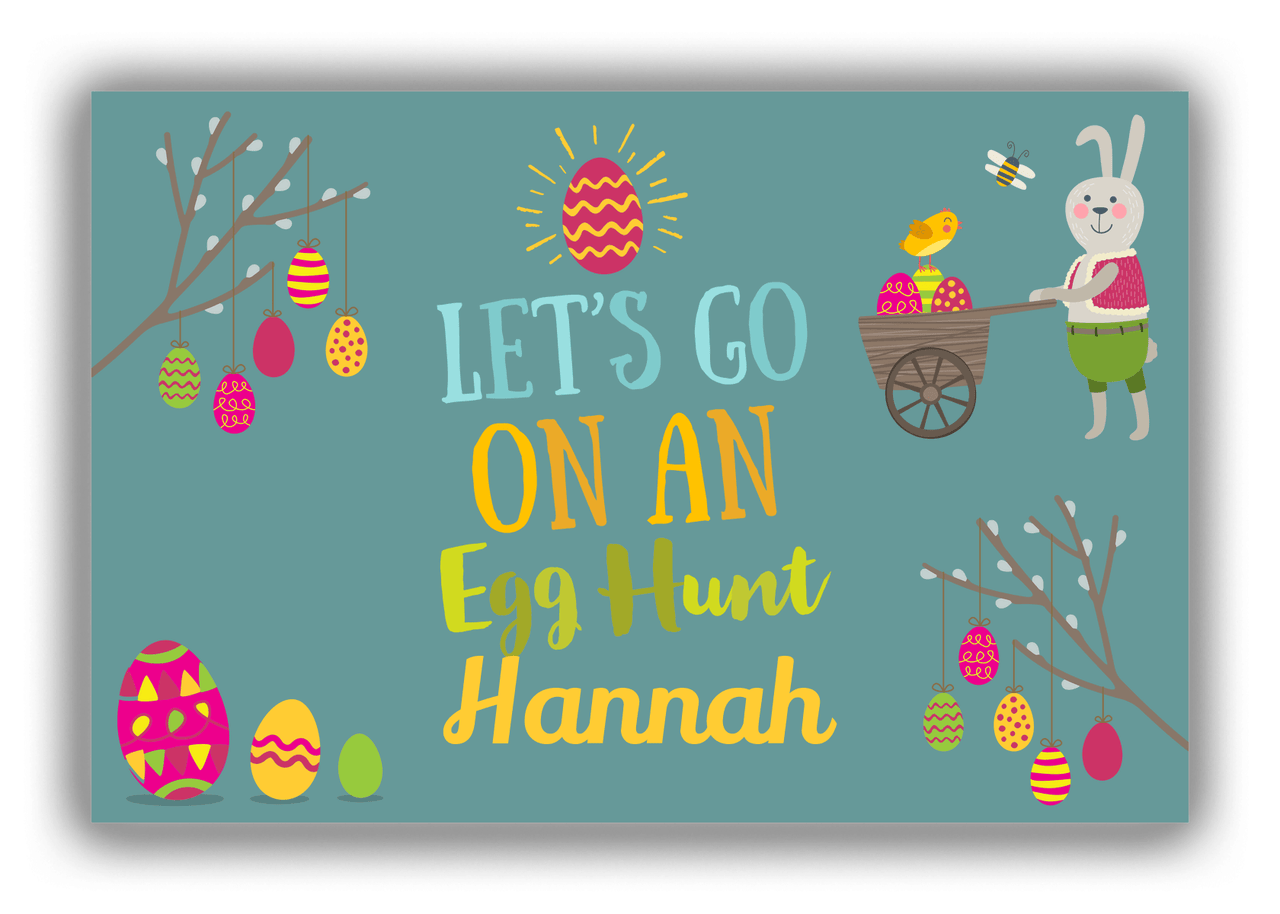 Personalized Easter Canvas Wrap & Photo Print IX - Egg Hunt - Teal Background - Front View