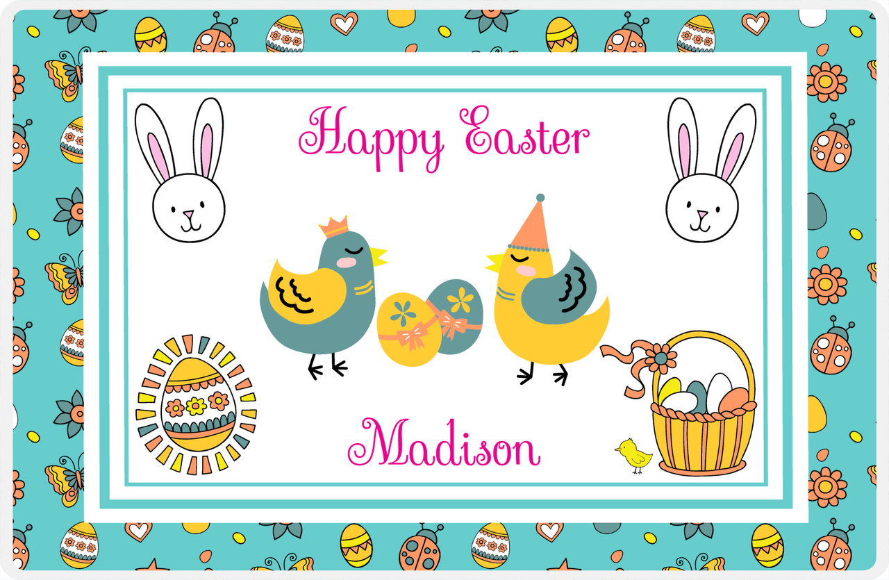 Personalized Easter Placemat III - Spring Birds - Teal Background -  View