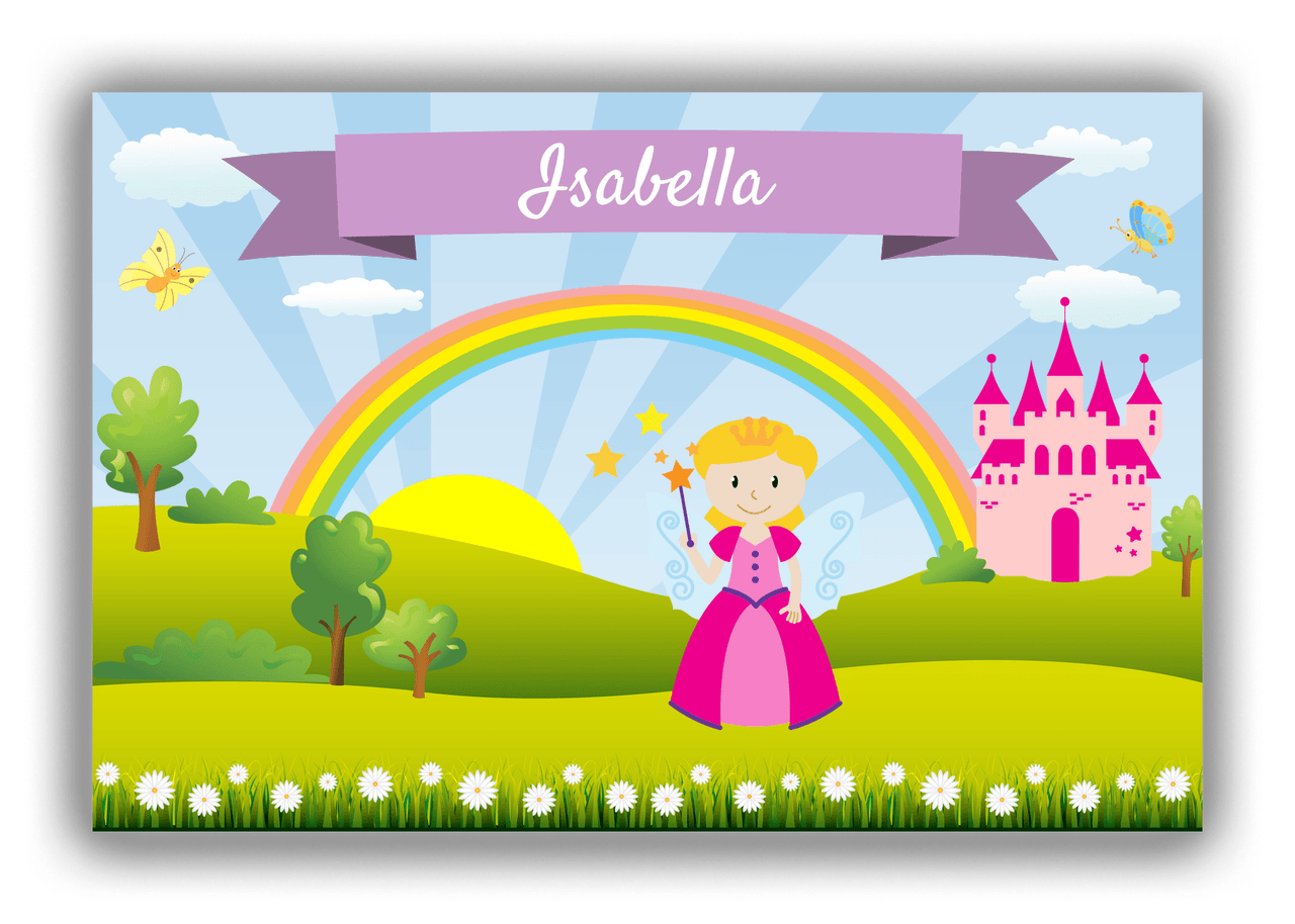 Personalized Fairy Canvas Wrap & Photo Print II - Rainbow Castle - Blonde Fairy - Front View