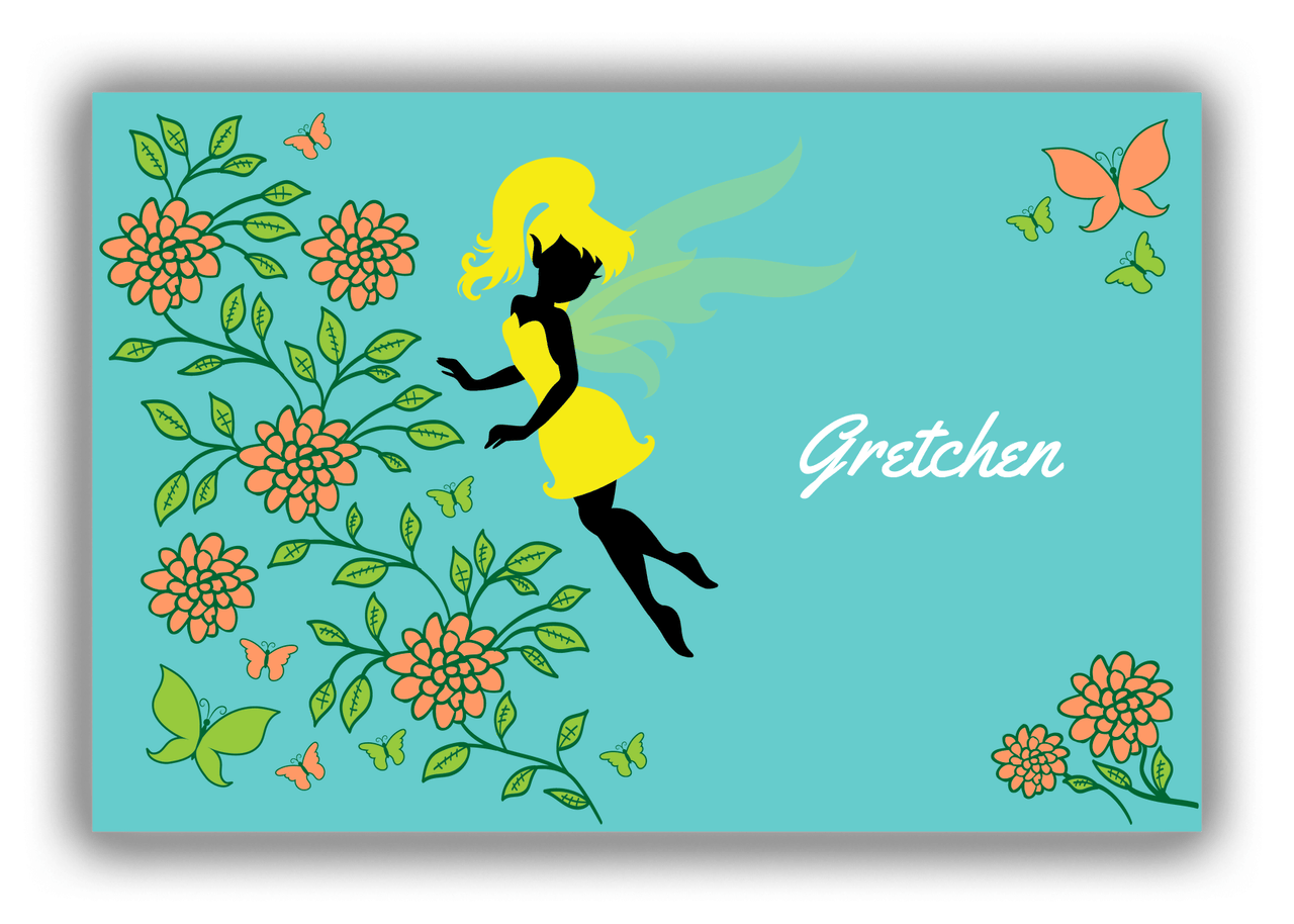 Personalized Fairy Canvas Wrap & Photo Print X - Butterfly Fairy - Teal Background - Front View
