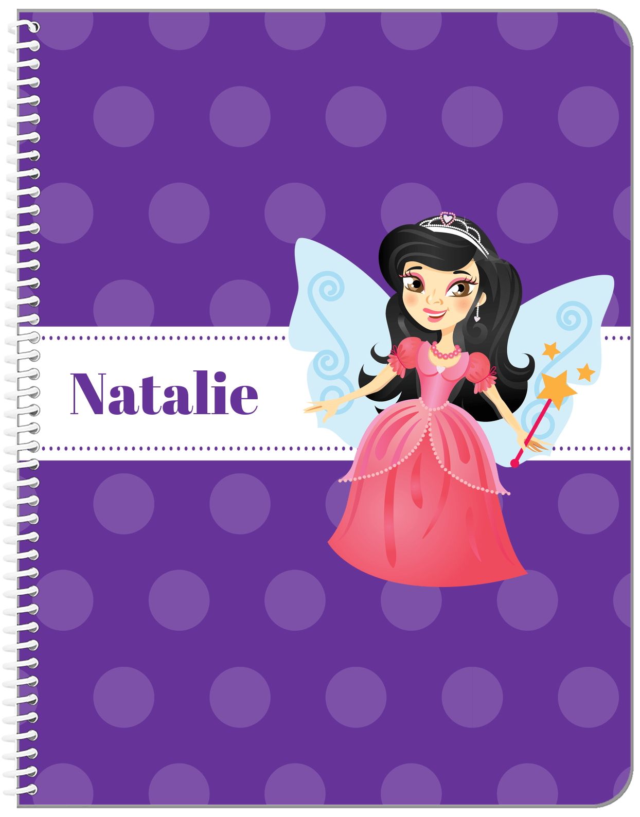 Personalized Fairy Notebook VI - Ribbon Nameplate - Black Hair Fairy - Front View