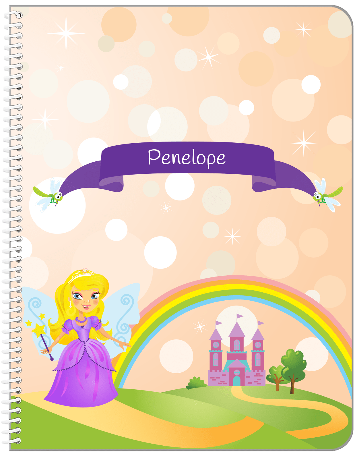 Personalized Fairy Notebook VII - Dragonfly Ribbon - Blonde Fairy - Front View
