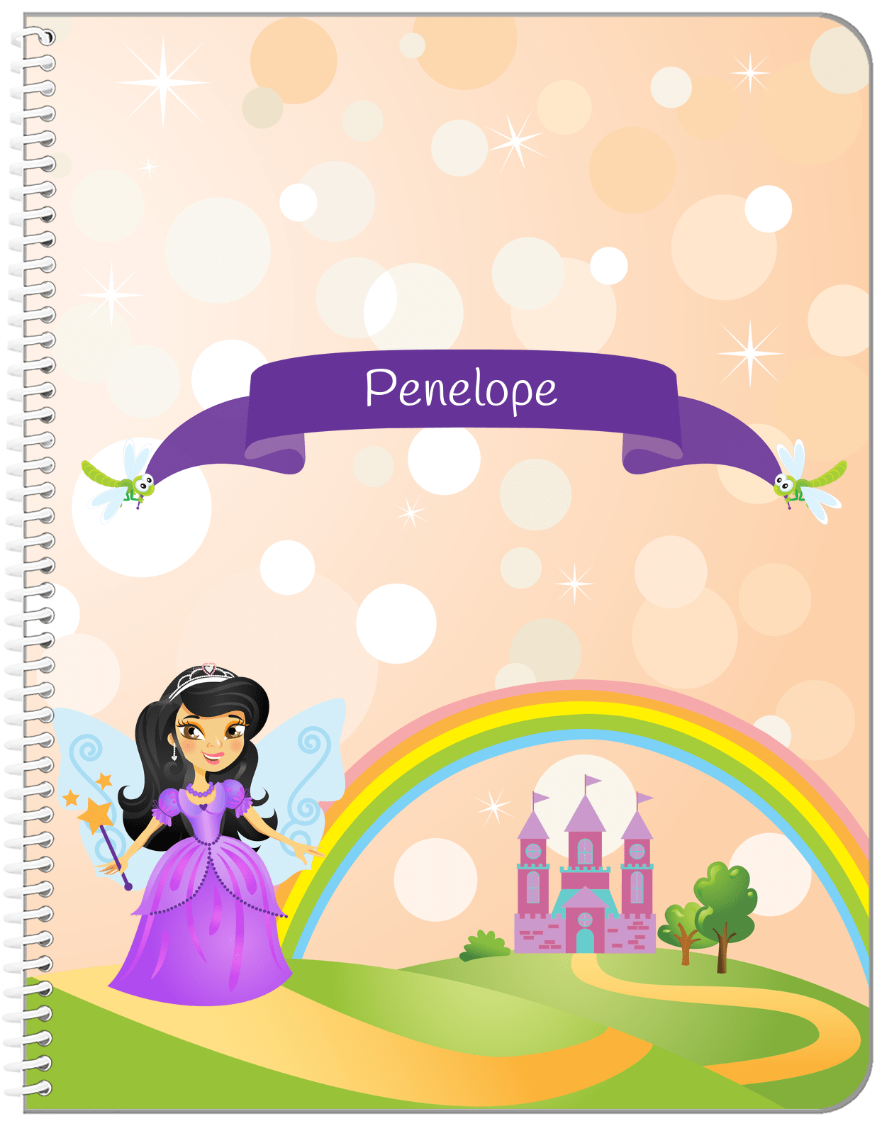 Personalized Fairy Notebook VII - Dragonfly Ribbon - Asian Fairy - Front View