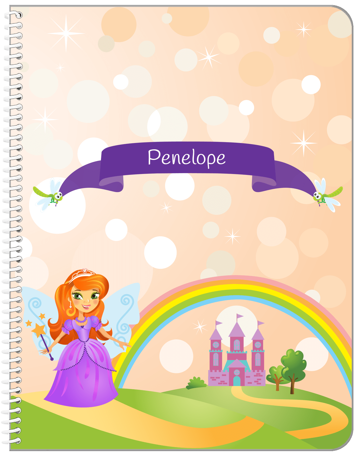 Personalized Fairy Notebook VII - Dragonfly Ribbon - Redhead Fairy - Front View