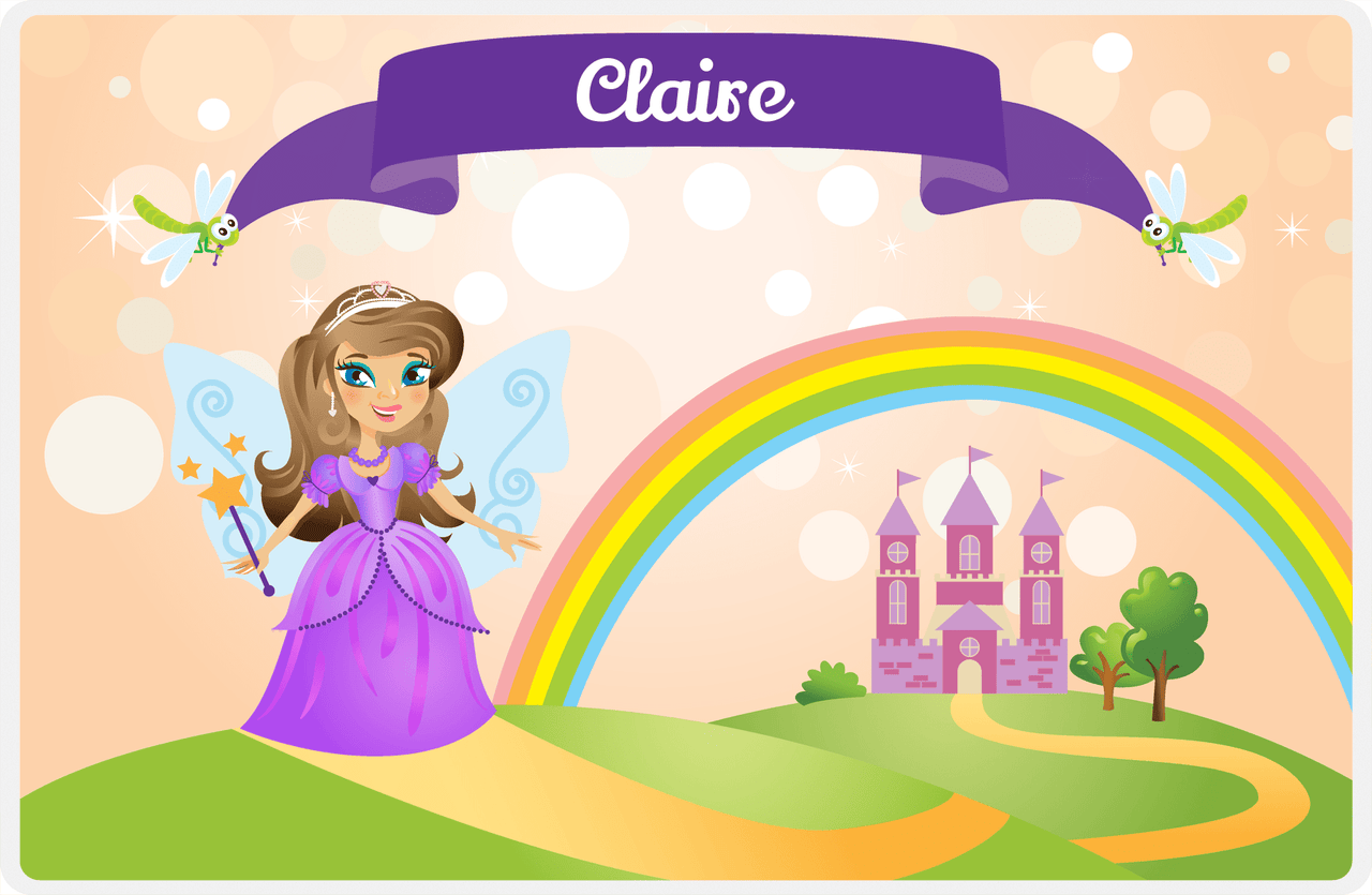 Personalized Fairy Placemat VII - Dragonfly Ribbon - Brunette Fairy -  View