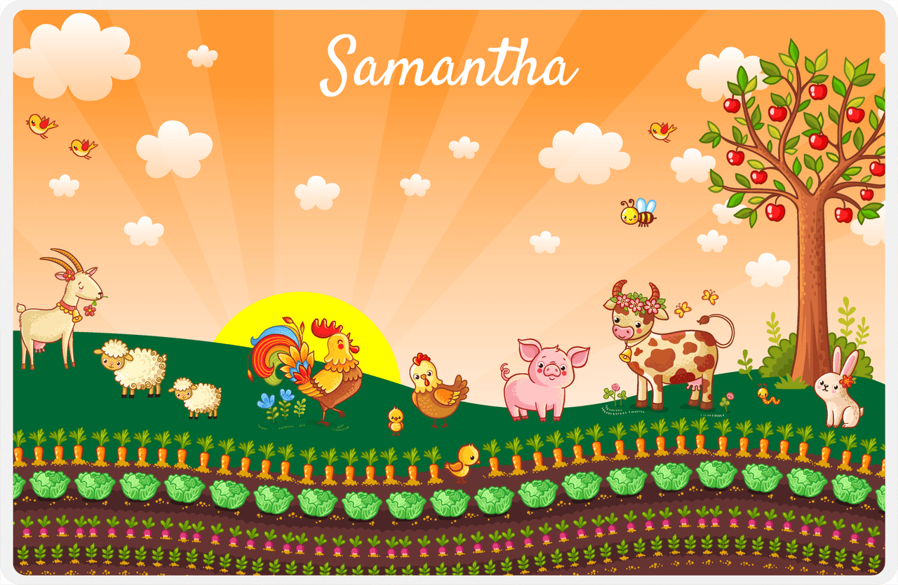 Personalized Farm Animals Placemat II - Morning Rooster - Orange Background -  View