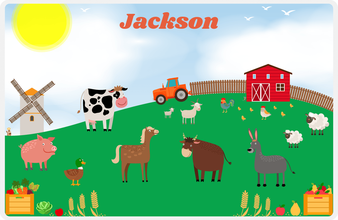 Personalized Farm Animals Placemat IX - Sunshine Farm - Blue Background -  View