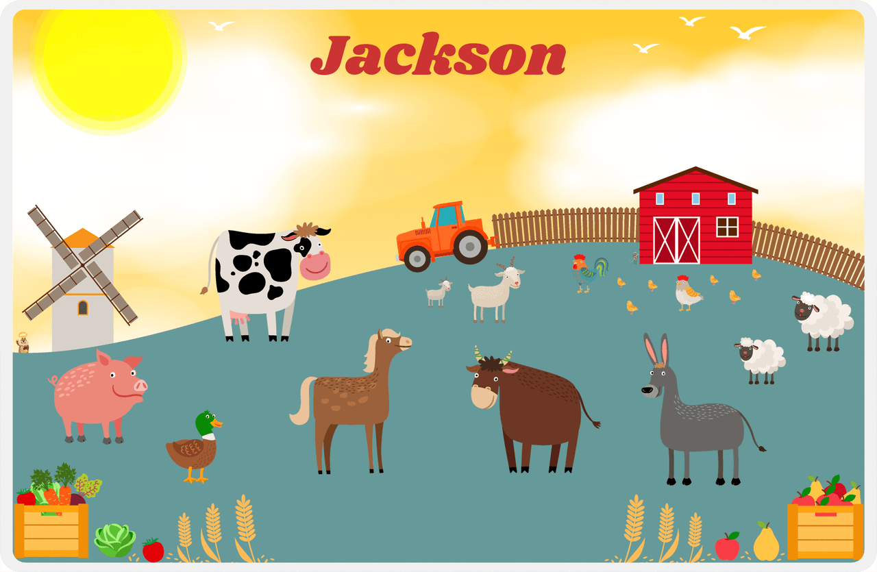 Personalized Farm Animals Placemat IX - Sunshine Farm - Yellow Background -  View