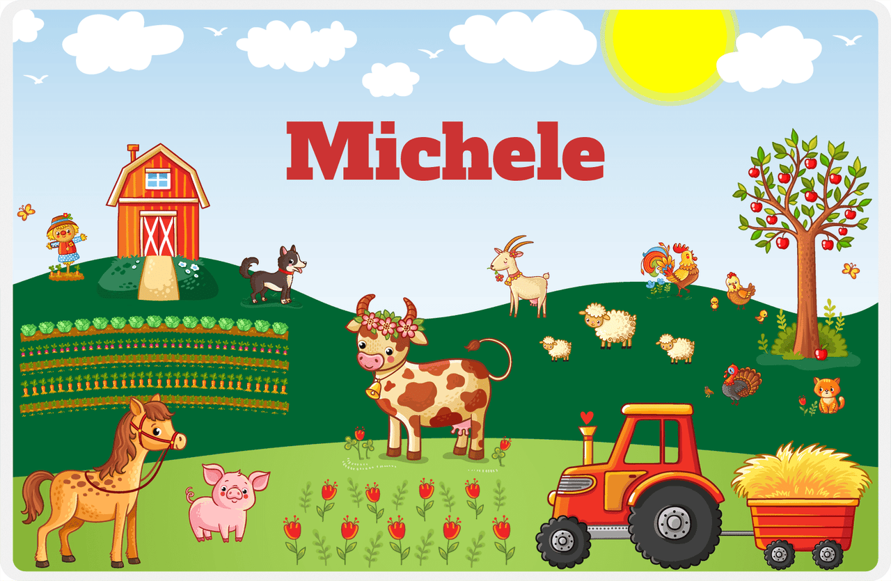 Personalized Farm Animals Placemat XI - Growing Goodness - Blue Background -  View