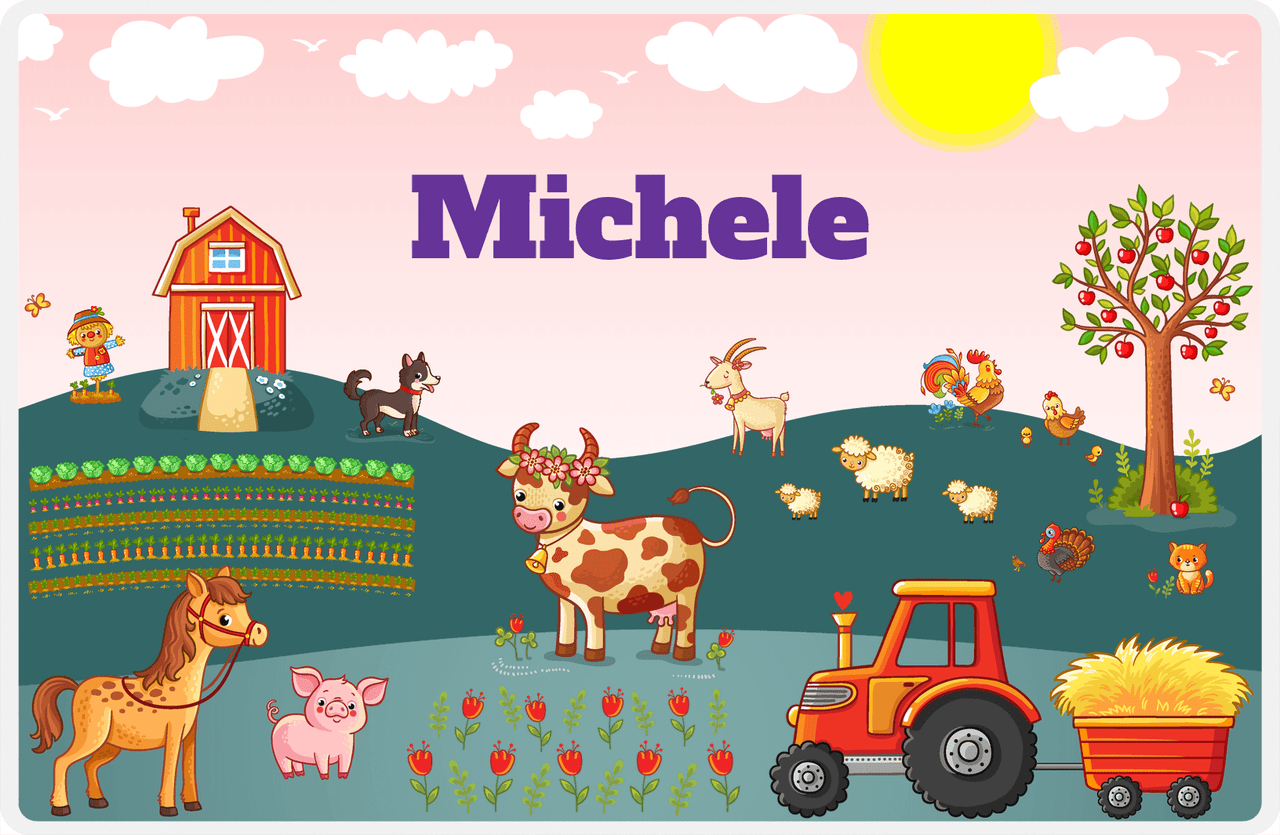 Personalized Farm Animals Placemat XI - Growing Goodness - Pink Background -  View