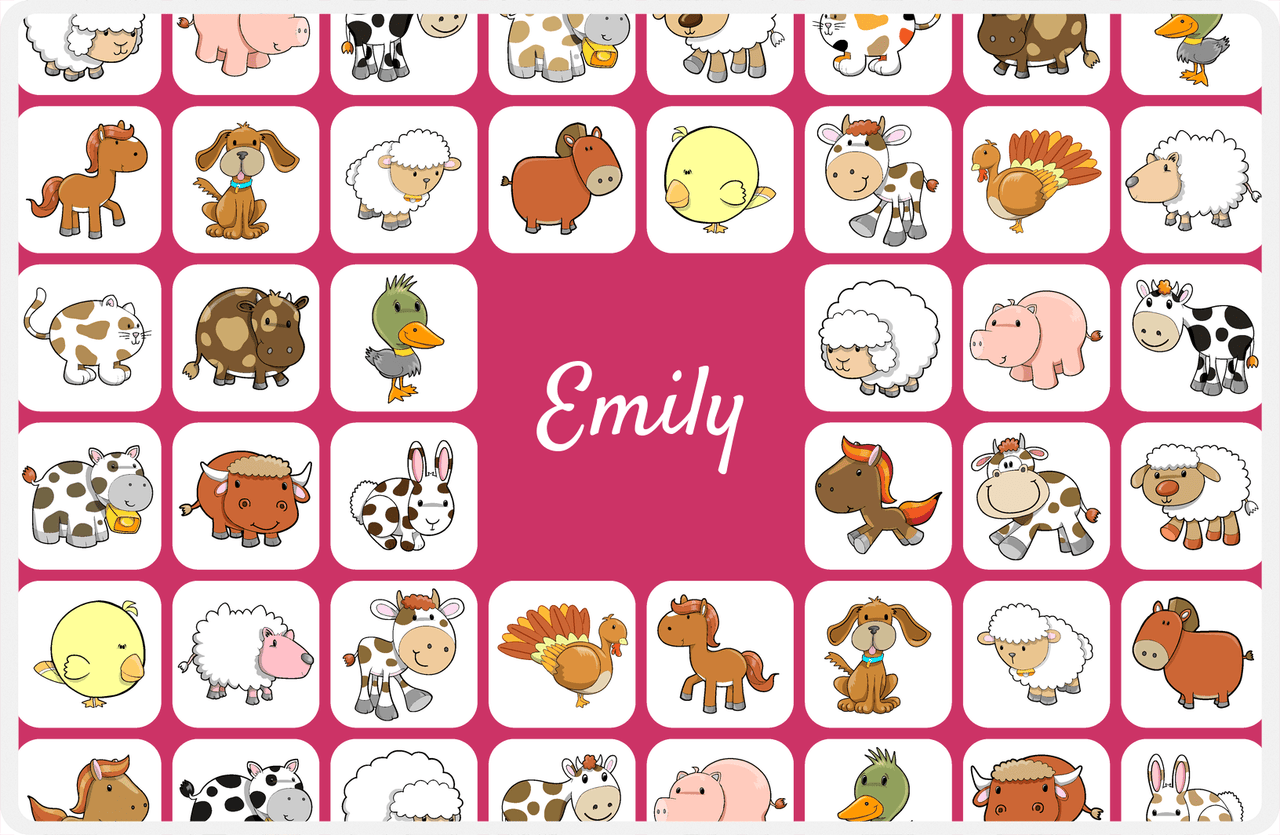 Personalized Farm Animals Placemat XIII - Animals Squared - Pink Background -  View