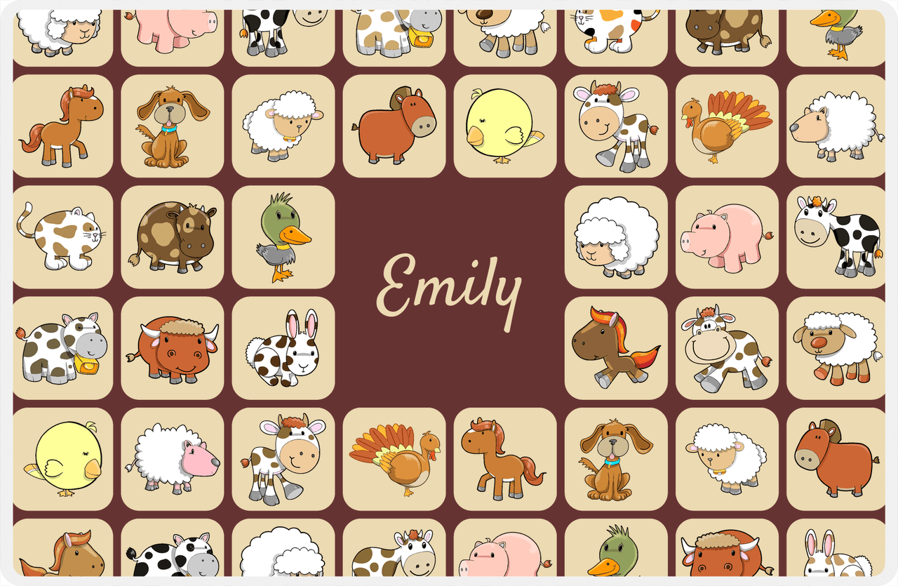 Personalized Farm Animals Placemat XIII - Animals Squared - Brown Background -  View