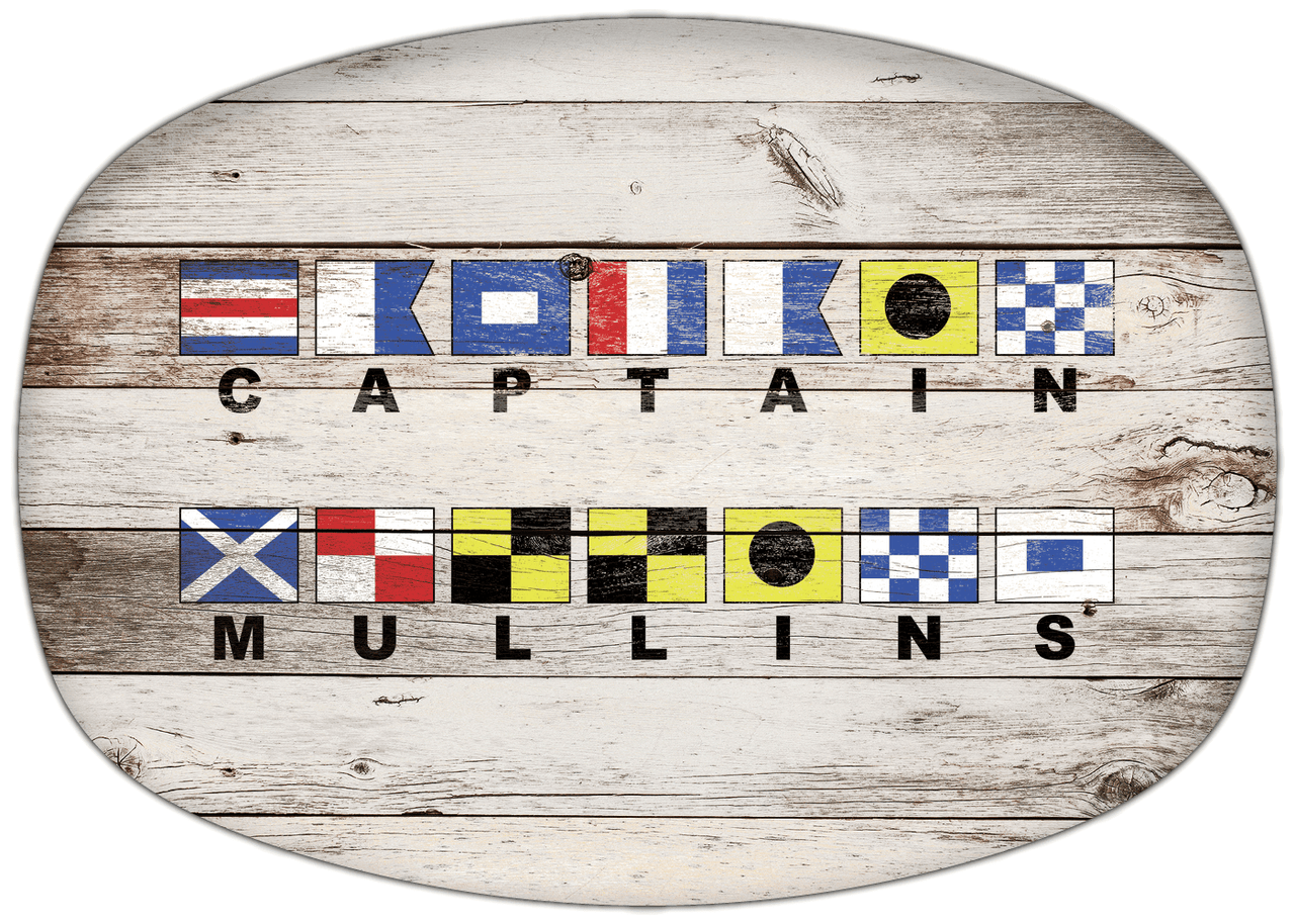 Personalized Faux Wood Grain Plastic Platter - Nautical Flags - Whitewash Wood - Flags with Large Letters - Multi-Line - Front View