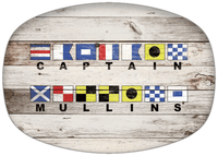 Thumbnail for Personalized Faux Wood Grain Plastic Platter - Nautical Flags - Whitewash Wood - Flags with Large Letters - Multi-Line - Front View