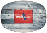 Thumbnail for Personalized Faux Wood Grain Plastic Platter - Name Over Initial - Bluewash Wood - Rectangle Nameplate - Front View