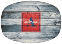 Thumbnail for Personalized Faux Wood Grain Plastic Platter - Name Over Initial - Bluewash Wood - Square Nameplate - Front View