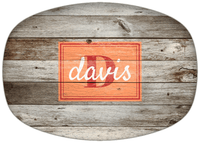 Thumbnail for Personalized Faux Wood Grain Plastic Platter - Name Over Initial - Old Grey - Rectangle Nameplate - Front View