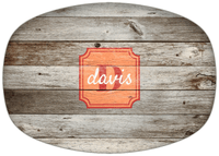 Thumbnail for Personalized Faux Wood Grain Plastic Platter - Name Over Initial - Old Grey - Stamp Nameplate - Front View